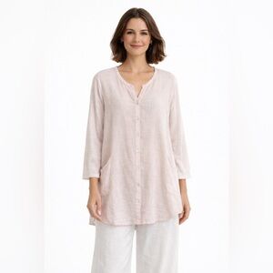 Sigrid Olsen 100% Linen Pink Tunic Top High Low Pockets M